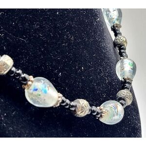 Artisan Blown Glass Chunky Funky Beaded Necklace 17in